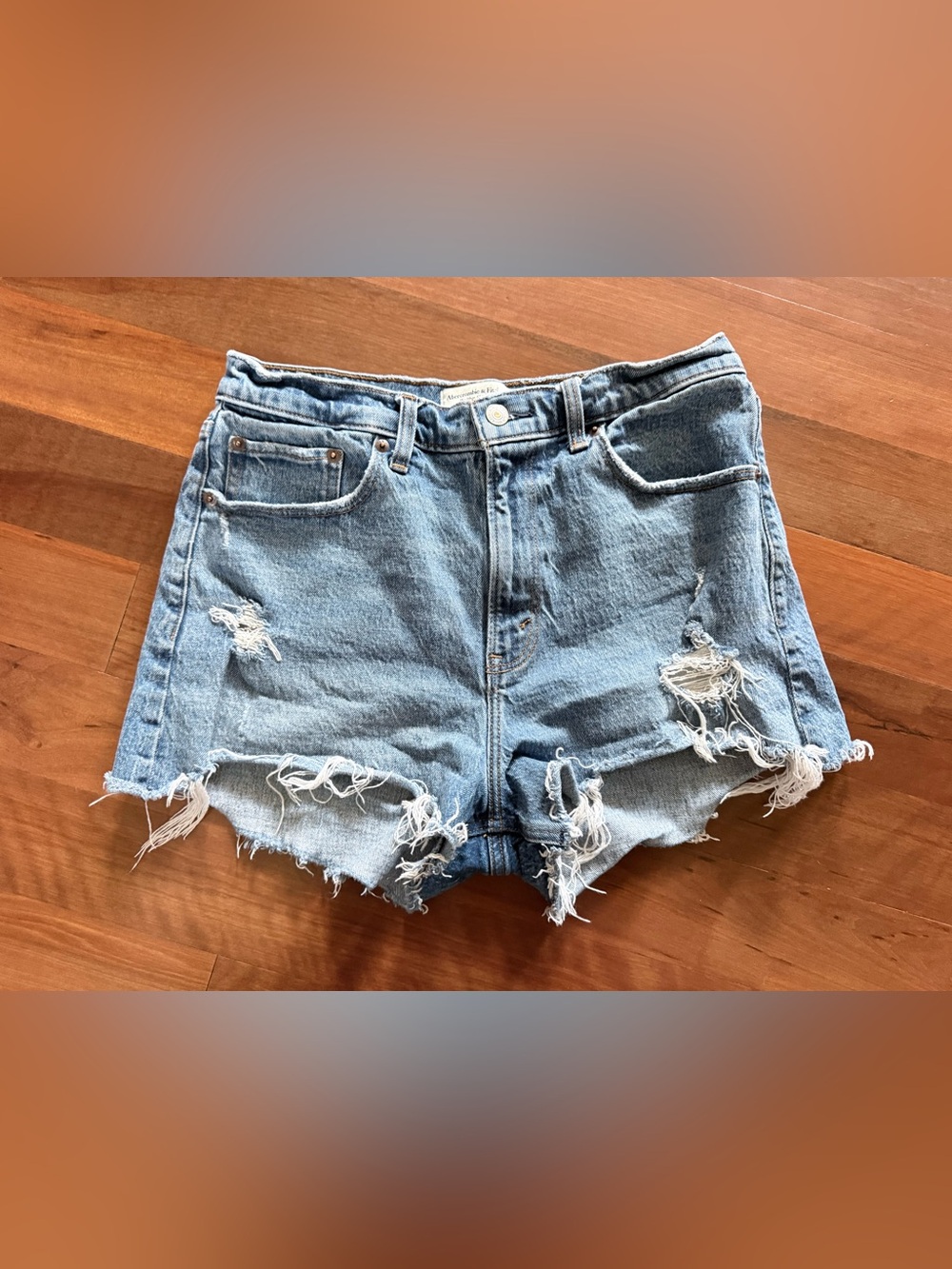 Abercrombie & Fitch Light Wash Distressed Denim Cutoffs